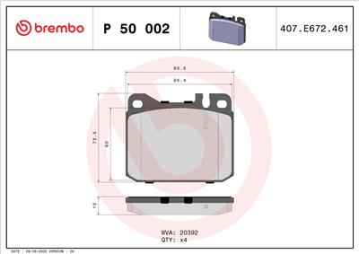 BREMBO P 50 002 Číslo výrobce: 20392. EAN: 8020584053744.