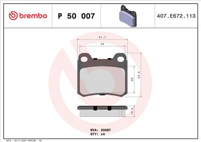 BREMBO P 50 007 Číslo výrobce: 20687. EAN: 8020584053799.