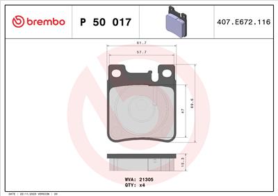 BREMBO P 50 017 Číslo výrobce: 21305. EAN: 8020584053898.