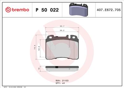 BREMBO P 50 022 Číslo výrobce: 21153. EAN: 8020584053942.