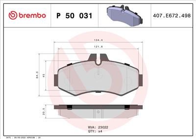 BREMBO P 50 031 Číslo výrobce: 23022. EAN: 8020584054031.