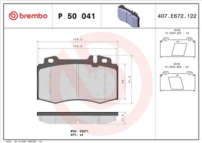 BREMBO P 50 041 Číslo výrobce: 23271. EAN: 8020584054130.