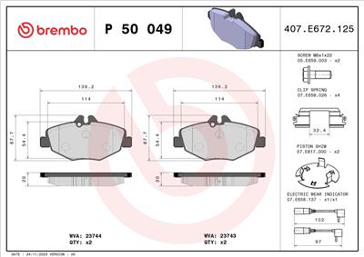 BREMBO P 50 049 Číslo výrobce: 23744. EAN: 8020584054215.
