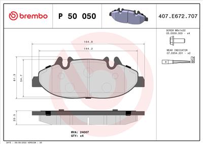 BREMBO P 50 050 Číslo výrobce: 24007. EAN: 8020584054222.