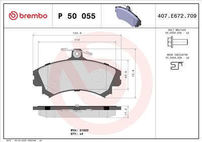 BREMBO P 50 055 Číslo výrobce: 21920. EAN: 8020584054277.