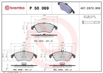 BREMBO P 50 069X Číslo výrobce: 24311. EAN: 8020584068953.
