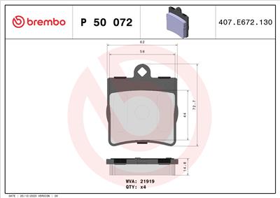 BREMBO P 50 072 Číslo výrobce: 21919. EAN: 8020584061114.