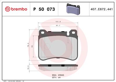 BREMBO P 50 073X Číslo výrobce: 23945. EAN: 8020584068960.