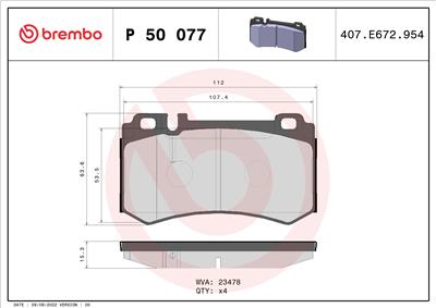 BREMBO P 50 077 Číslo výrobce: 23478. EAN: 8020584061169.