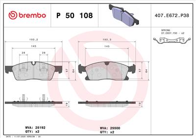 BREMBO P 50 108 Číslo výrobce: 25500. EAN: 8020584109434.