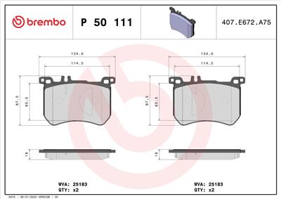 BREMBO P 50 111 Číslo výrobce: 25183. EAN: 8020584109663.