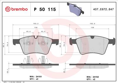 BREMBO P 50 115 Číslo výrobce: 24152. EAN: 8020584110188.
