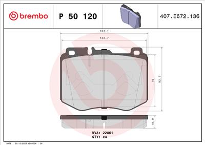 BREMBO P 50 120 Číslo výrobce: 22061. EAN: 8020584112632.