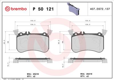 BREMBO P 50 121 Číslo výrobce: 25219. EAN: 8020584112649.