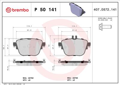 BREMBO P 50 141 Číslo výrobce: 22793. EAN: 8020584087770.