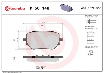 BREMBO P 50 148 Číslo výrobce: 22987. EAN: 8020584115480.
