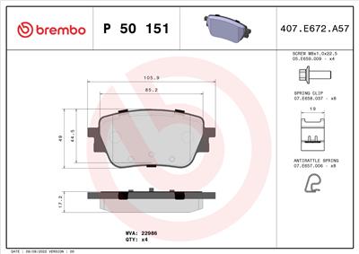 BREMBO P 50 151 Číslo výrobce: 22986. EAN: 8020584115510.