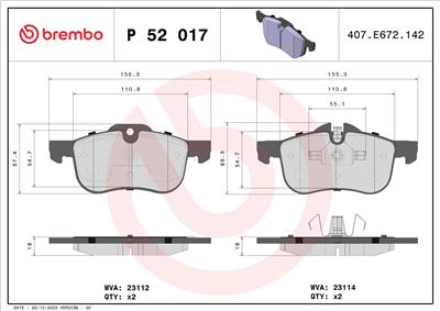 BREMBO P 52 017 Číslo výrobce: 23114. EAN: 8020584054475.
