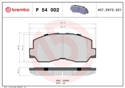 BREMBO P 54 002 Číslo výrobce: 20699. EAN: 8020584054499.