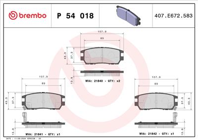 BREMBO P 54 018 Číslo výrobce: 21841. EAN: 8020584054659.