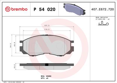 BREMBO P 54 020 Číslo výrobce: 23290. EAN: 8020584054673.