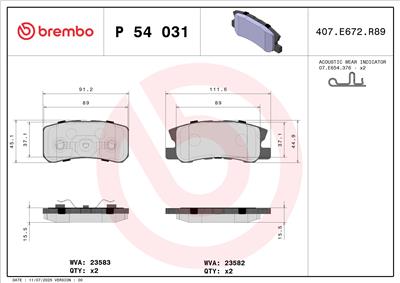BREMBO P 54 031 Číslo výrobce: 23583. EAN: 8020584054789.
