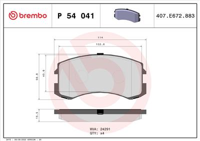 BREMBO P 54 041 Číslo výrobce: 24291. EAN: 8020584061343.