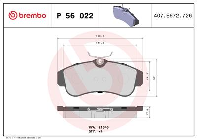 BREMBO P 56 022 Číslo výrobce: 21546. EAN: 8020584055021.