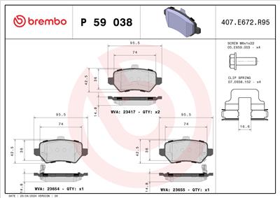 BREMBO P 59 038X Číslo výrobce: 23654. EAN: 8020584069035.