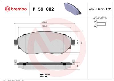 BREMBO P 59 082 Číslo výrobce: 22087. EAN: 8020584112496.