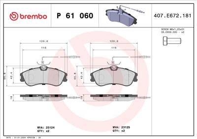 BREMBO P 61 060 Číslo výrobce: 23125. EAN: 8020584056363.