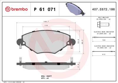 BREMBO P 61 071 Číslo výrobce: 23277. EAN: 8020584056479.