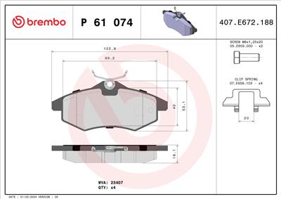 BREMBO P 61 074 Číslo výrobce: 23407. EAN: 8020584056509.