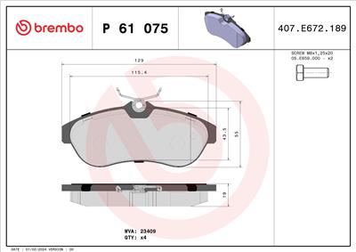 BREMBO P 61 075 Číslo výrobce: 23409. EAN: 8020584056516.