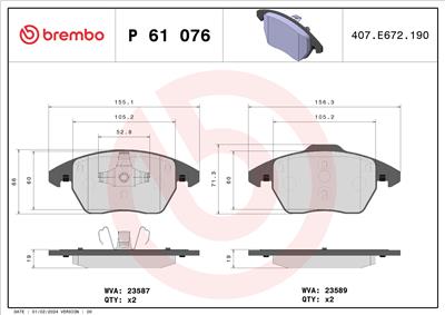 BREMBO P 61 076X Číslo výrobce: 24153. EAN: 8020584069127.