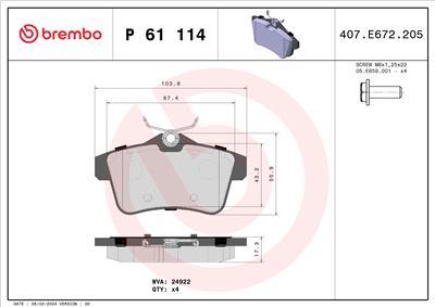 BREMBO P 61 114X Číslo výrobce: 24922. EAN: 8020584069165.
