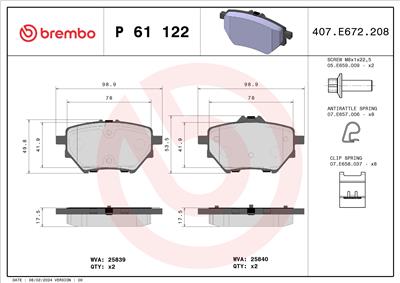 BREMBO P 61 122 Číslo výrobce: 25840. EAN: 8020584111659.