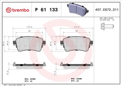 BREMBO P 61 133 Číslo výrobce: 22589. EAN: 8020584087473.