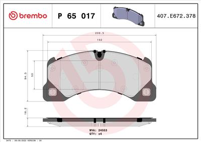 BREMBO P 65 017 Číslo výrobce: 24553. EAN: 8020584061886.