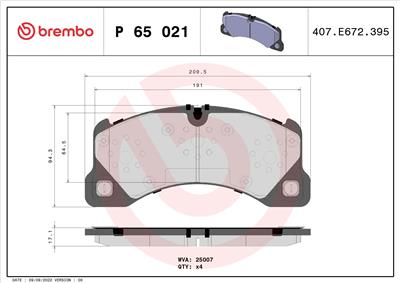 BREMBO P 65 021 Číslo výrobce: 25007. EAN: 8020584103593.
