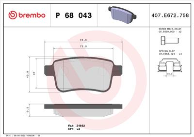 BREMBO P 68 043 Číslo výrobce: 24692. EAN: 8020584061947.