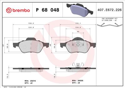 BREMBO P 68 048X Číslo výrobce: 24535. EAN: 8020584069196.