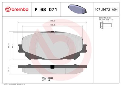 BREMBO P 68 071 Číslo výrobce: 22890. EAN: 8020584115329.