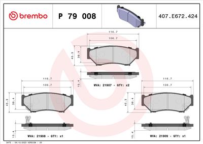 BREMBO P 79 008 Číslo výrobce: 21908. EAN: 8020584057285.