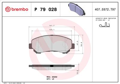 BREMBO P 79 028 Číslo výrobce: 25202. EAN: 8020584104910.
