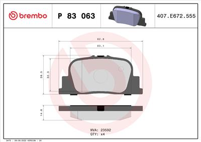 BREMBO P 83 063 Číslo výrobce: 23592. EAN: 8020584057988.