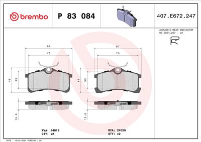 BREMBO P 83 084 Číslo výrobce: 24020. EAN: 8020584062227.