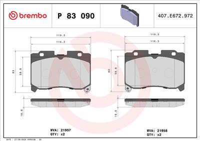 BREMBO P 83 090 Číslo výrobce: 21958. EAN: 8020584062289.