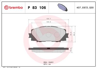 BREMBO P 83 106 Číslo výrobce: 24451. EAN: 8020584090923.