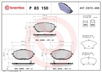 BREMBO P 83 150 Číslo výrobce: 25699. EAN: 8020584109793.